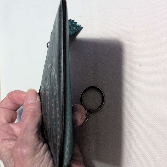 Coach Metallic Teal And Silver Leather Wallet/Card Holder With Keyring - Picture 10 of 10